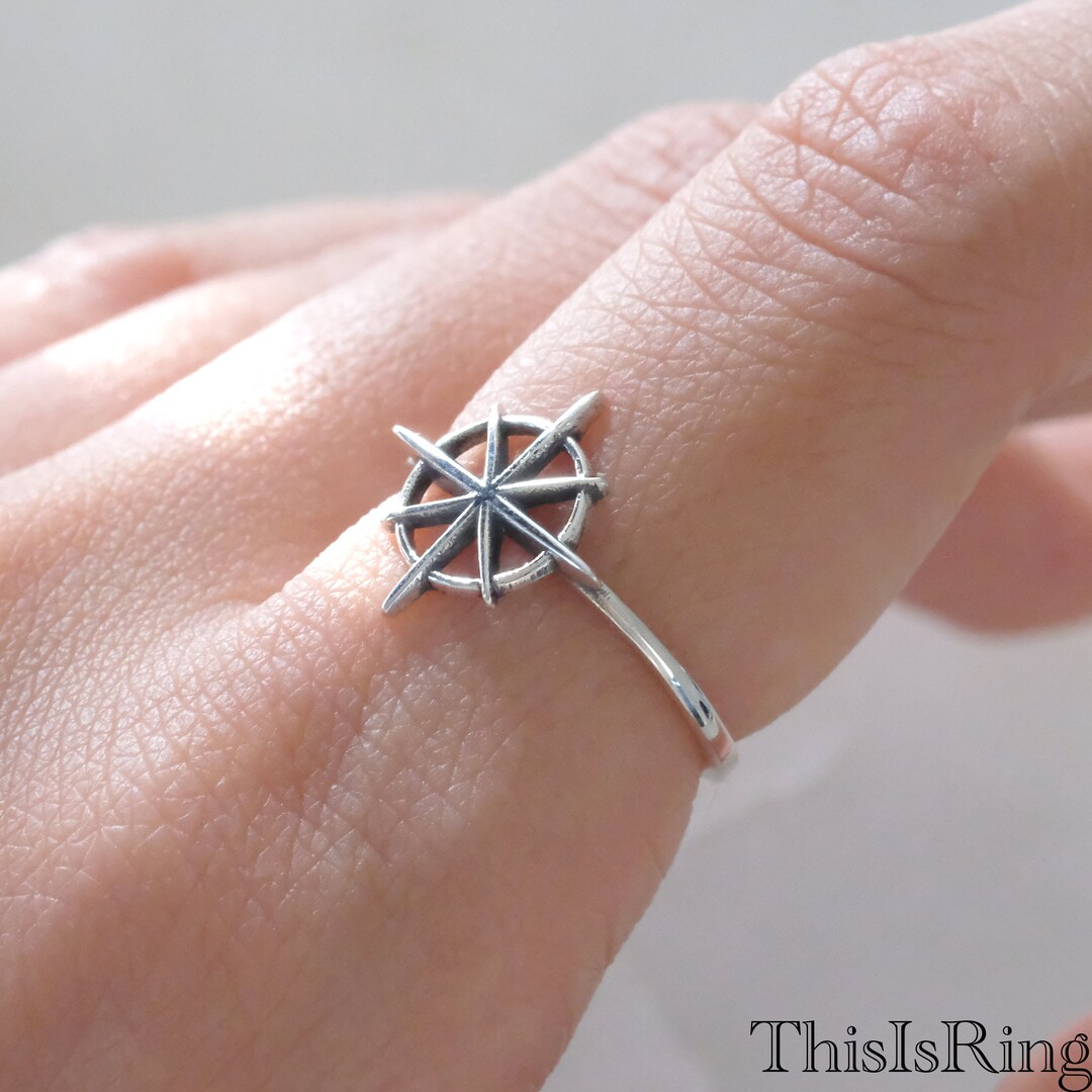 Nautical Compass Rose Ring Sterling Silver Compass Rose Etsy