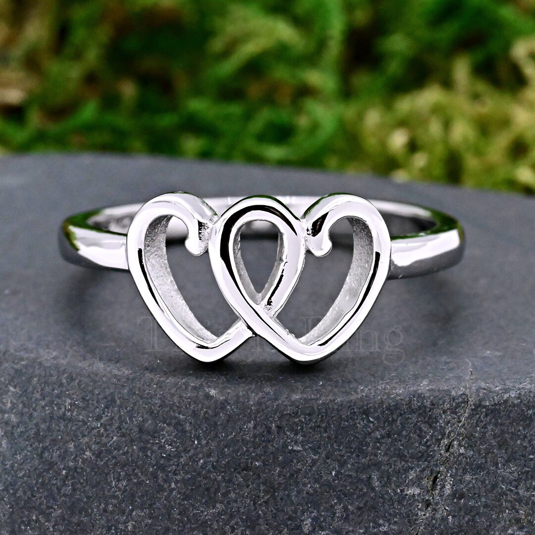 Two Hearts Ring Open Heart Interlocking Promise Ring Anniversary Gift