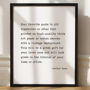Impression de citation de machine à écrire personnalisée, art mural personnalisé avec poème, paroles de chanson ou verset de la Bible. décoration d'intérieur de style vintage.