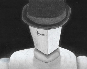 Original charcoal drawing inspired by the film, A Clockwork Orange