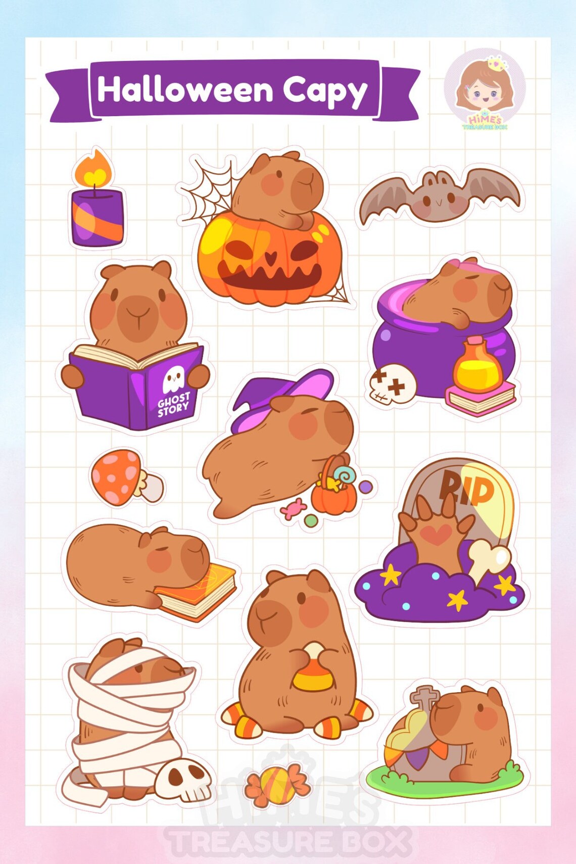 Halloween Capy Sticker Sheet Kawaii Stationery - Etsy