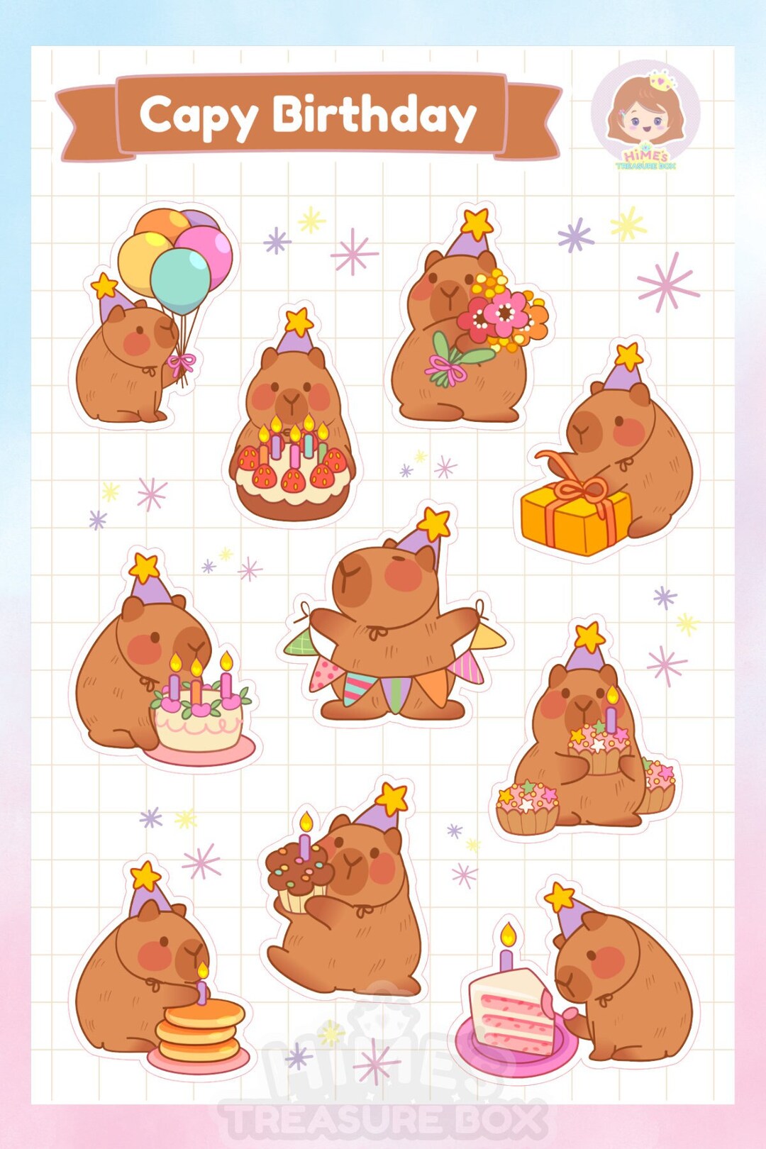 Capy Birthday Sticker Sheet Kawaii Stationery - Etsy