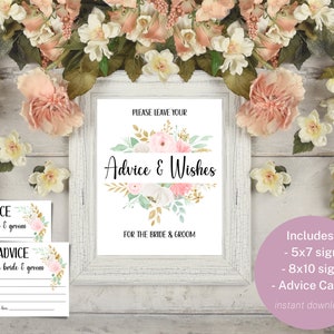 Floral Bridal Shower | Advice & Wishes Cards and Sign | Printable