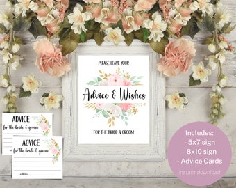 Floral Bridal Shower | Advice & Wishes Cards and Sign | Printable