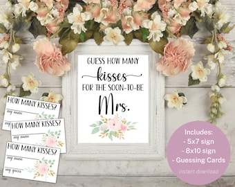 Floral Bridal Shower Game | Guess How Many Kisses | Printable