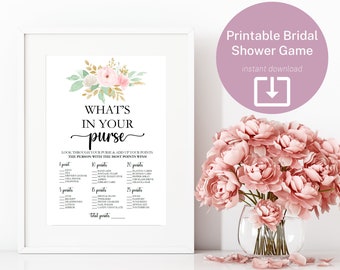 Floral Bridal Shower Game | What's In Your Purse | Printable