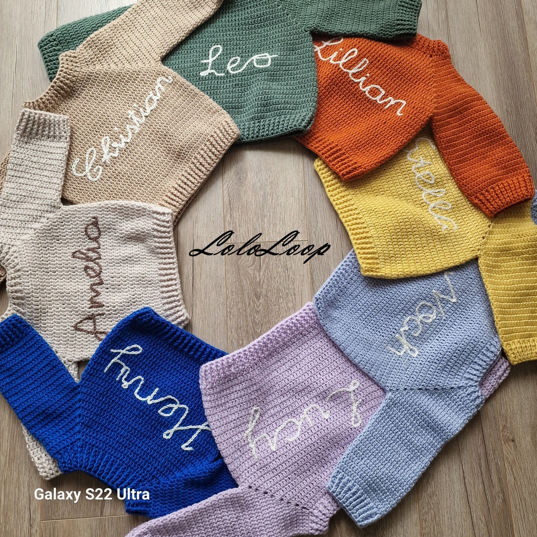 Baby Name Sweaterkids Namenewborn Embroidered Knit Etsy