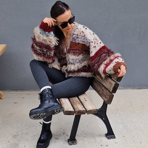 Rainbow Colorful Unique Design Cardigan, Hand knitting Cardigan, Boho Cardigan, Cardigan, Unique Design Cardigan %100 wool cardigan