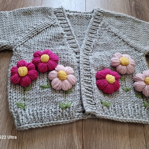 Daisy Flower Cardigan,Daisy handknit Cardigan,Knit Cardigan,Baby Knit Cardigan,Kids Sweater,Knit Sweater,Chunky Sweater,Kids  Clothing ,