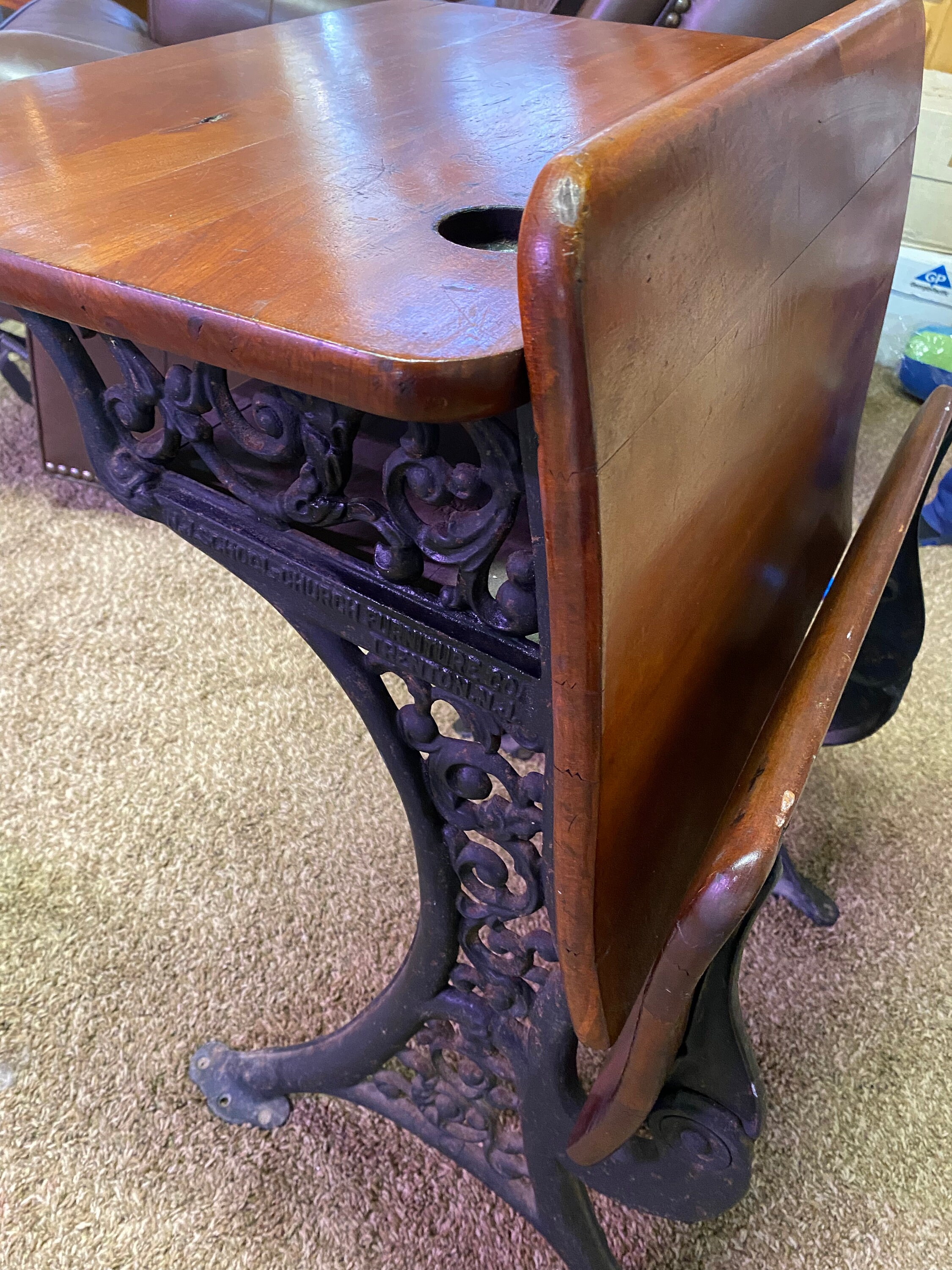 Antique Wood and Cast Iron School Desk in Good Condition Etsy