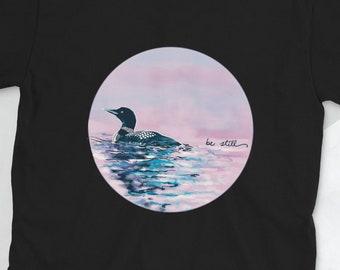 Loon t-shirt, Loon tee shirt, Loon Gift, Be Still watercolor shirt, nature inspired, Softstyle Unisex T-Shirt