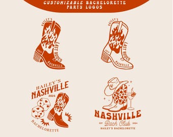 Aangepast vrijgezellenlogo cowboylaars, Nashville Bridal Party (SVG, PNG, PDF)