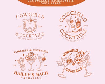 Aangepaste cowgirls en cocktails vrijgezellenlogo, logo's westernbruiloft (SVG | PNG | PDF)