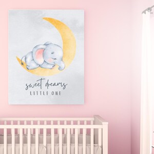 Sweet Dreams Elefant Leinwanddruck, Baby-Kinderzimmerdekor, nächtliches Kunstwerk, Geschenk für neue Eltern, Kinderzimmerdekoration