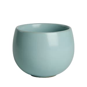 May include: A light blue ceramic teacup with a rounded shape.