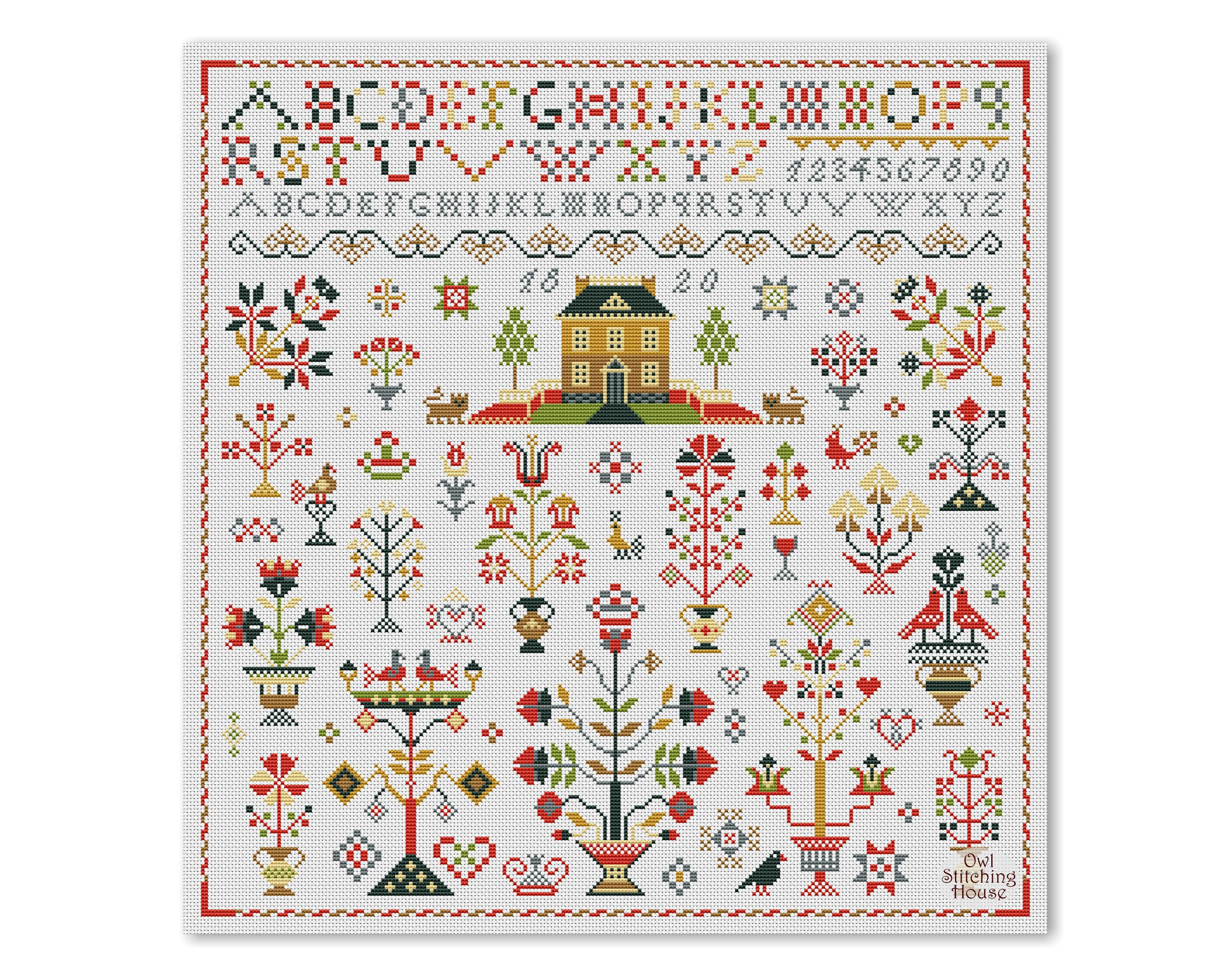 売れ筋・人気アイテム 商品 Cross Stitch Old Sampler, Vintage Sampler Flowers and Birds 趣味・スポーツ・実用