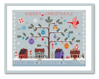 Merry Christmas Tree Cross Stitch Pattern: Winter Sampler (PDF Pattern )