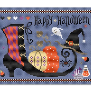Cross Stitch Pattern Happy Halloween Primitive Pattern, Modern Folk ...