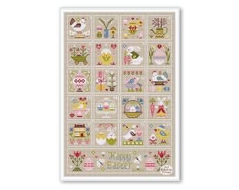 Easter Advent Cross Stitch Pattern: Primitive Sampler (PDF Pattern)