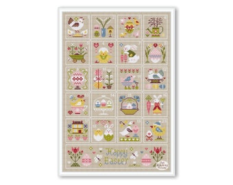 Happy Easter Advent, Easter Cross stitch pattern, Easter Advent Primitive Sampler