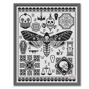 Halloween Pattern, Skull Sampler #2, Cross Stitch Pattern PDF, Day of the Dead stitching, Modern Folk Embroidery, Primitive Skull Sampler