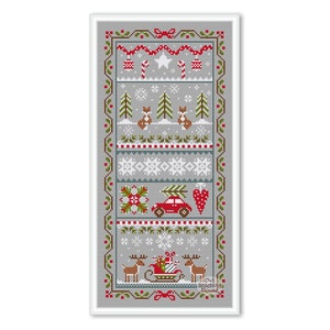 Merry Christmas cross stitch sampler, Winter primitive sampler