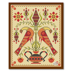 Fraktur Birds Cross Stitch Pattern #7, Modern Folk Embroidery, Sampler Birds pdf