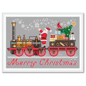 Santa&#39;s Train Kreuzstichmuster: Frohe Weihnachten Winter Sampler (PDF-Muster)