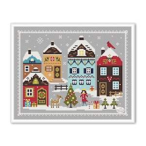 Christmas Town Cross Stitch Pattern: Winter Village Sampler (PDF Pattern)