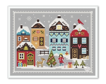 Christmas Town Cross Stitch Pattern: Winter Village Sampler (PDF Pattern)