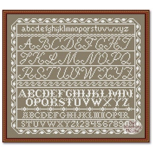 Cross stitch Sampler Monochrome Alphabet, Vintage Sampler Letter, Primitive Alphabet Monochrome pattern