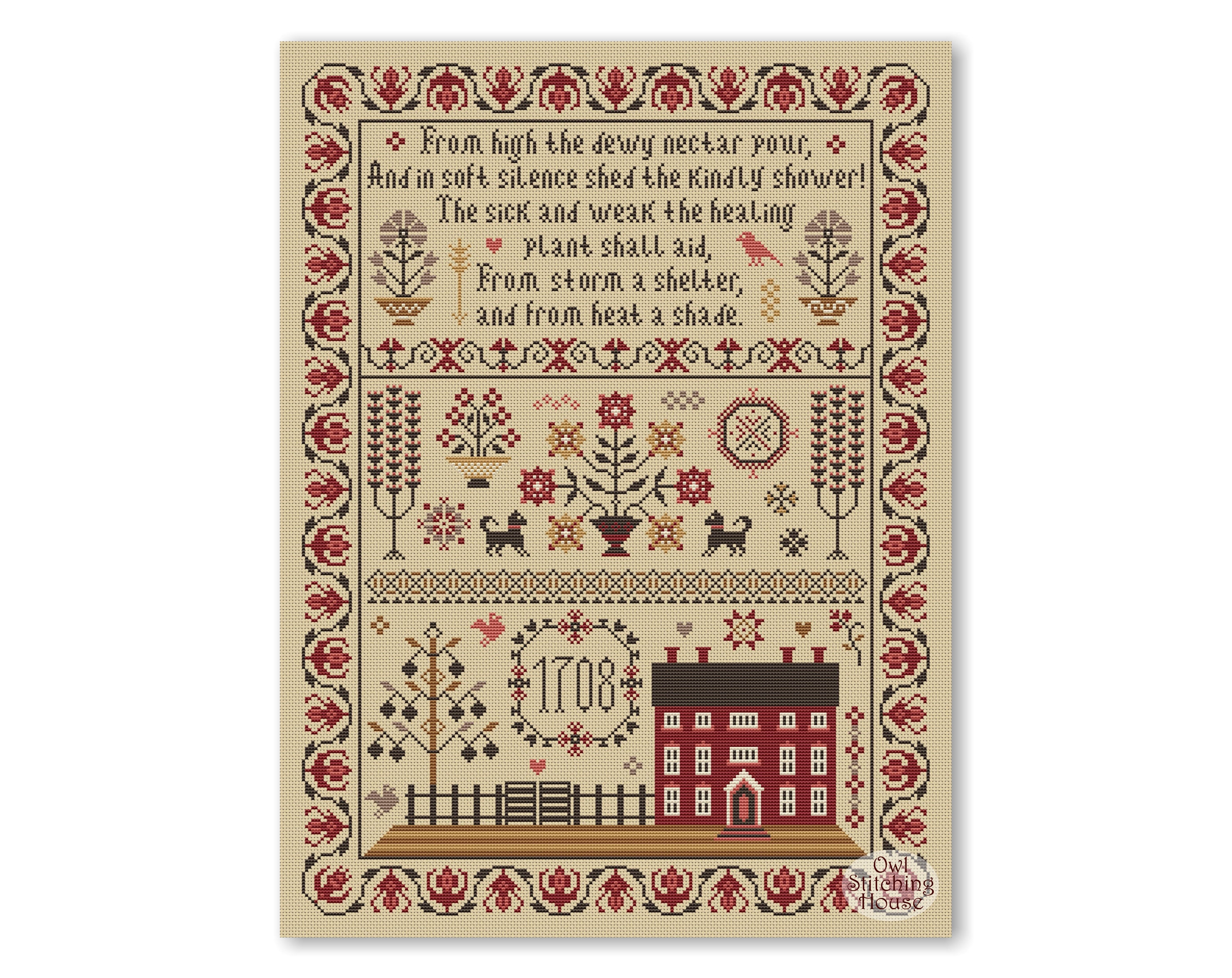 【値下げ】Cross-Stitch Samplers 洋書 貴重 Cross Stitch Old Sampler 1708, Sampler Vintage Style