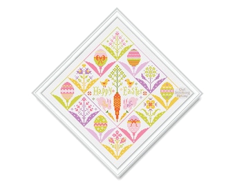 Vrolijk Pasen Kruissteekpatroon, voorbeeld primitief