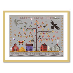 Autumn Tree Cross Stitch Pattern: Halloween Sampler (PDF Pattern)