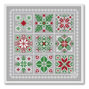 Christmas Cross Stitch, Merry Christmas Ornament #3, Patchwork Christmas, Winter Sampler