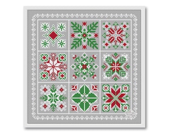 Merry Christmas Sampler Cross Stitch Pattern: Patchwork Ornament (PDF Pattern)