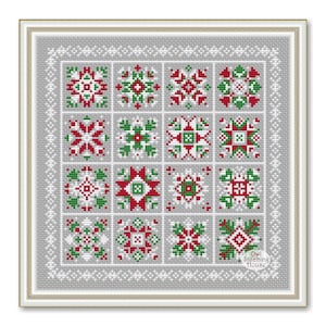 Merry Christmas Sampler Cross Stitch Pattern: Winter Patchwork Ornament (PDF Pattern)
