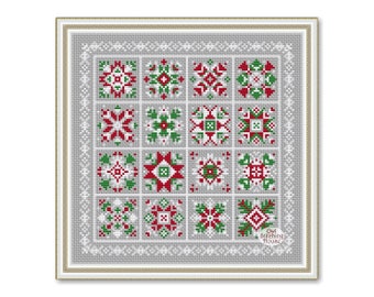 Merry Christmas Sampler Cross Stitch Pattern: Winter Patchwork Ornament (PDF Pattern)