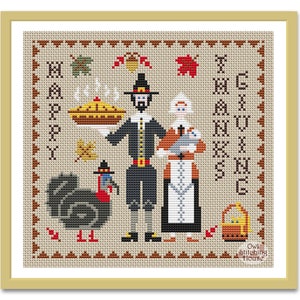 Happy Thanksgiving Cross Stitch Sampler: Vintage Primitive Pattern (PDF Pattern)