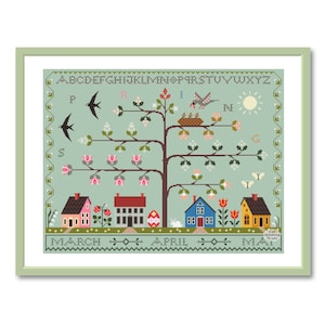 Cross stitch pattern Season Spring Tree sampler, Season Sampler Spring pdf