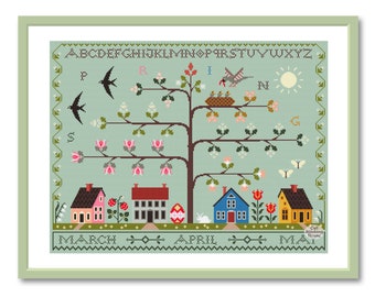 Spring Tree Cross Stitch Pattern: Season Sampler (PDF Pattern)