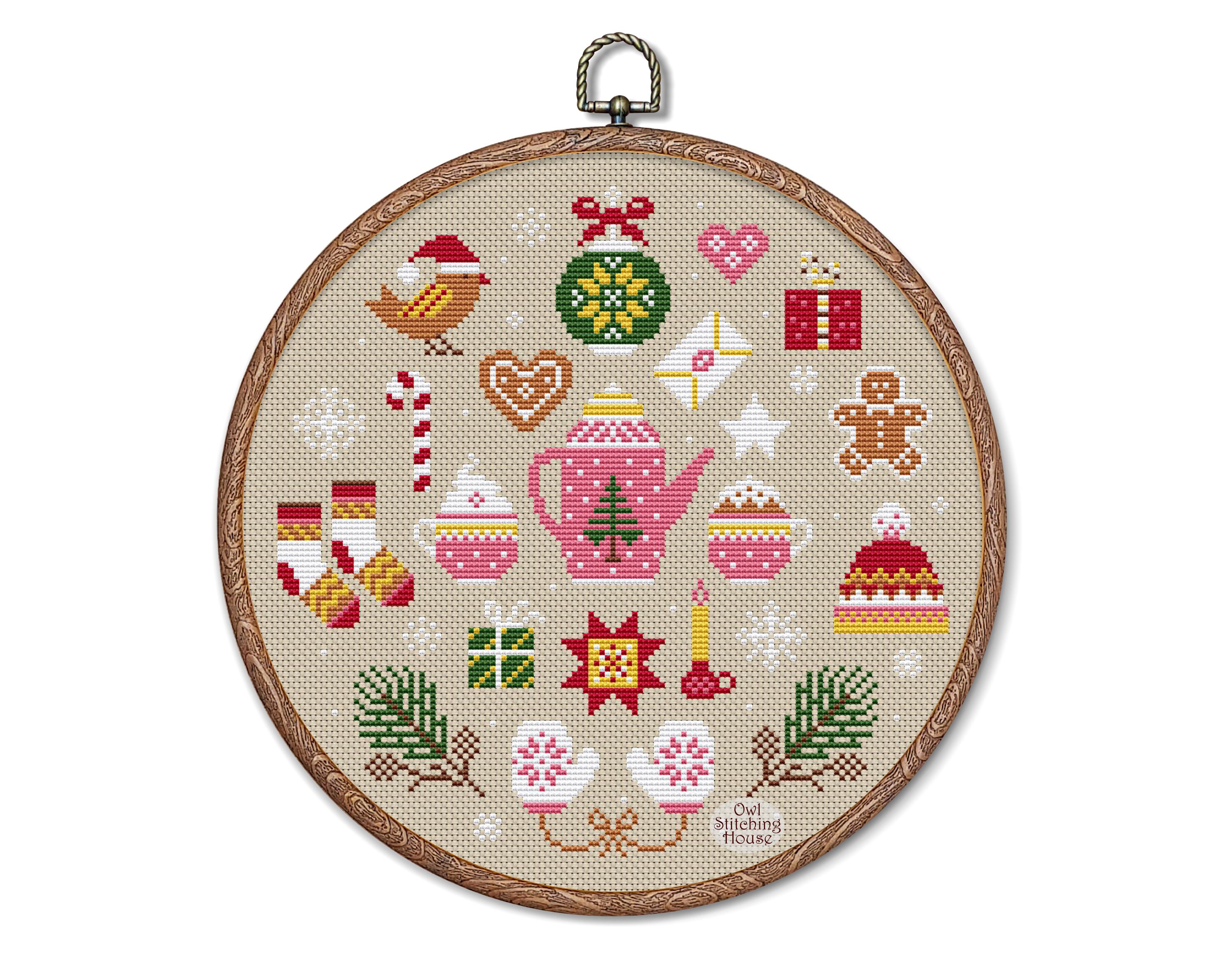 Merry Christmas Cross Stitch Round Sampler, Winter Pattern Pdf - Etsy