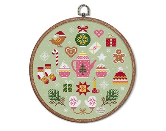 Merry Christmas Cross Stitch Round Sampler, Winter Pattern pdf