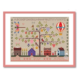 Cross stitch pattern Season Summer Tree sampler, Season Sampler Summer pdf, Summer Pattern Primitive