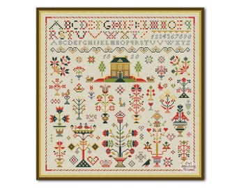 Patrón de punto de cruz de flores y pájaros vintage (patrón PDF)