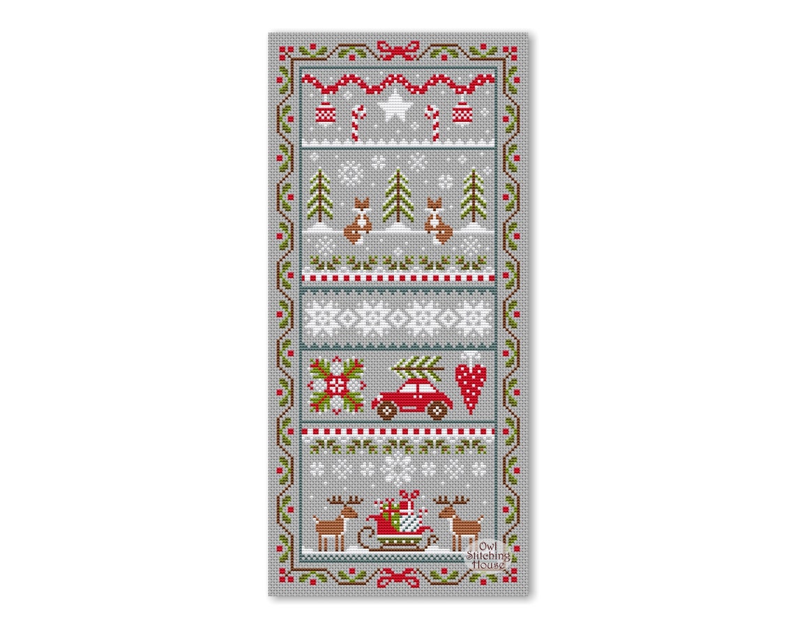 Merry Christmas Cross Stitch Sampler Winter Primitive Sampler - Etsy