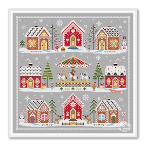 Merry Christmas Gingerbread Village cross stitch, Merry Christmas sampler, Cross Stitch pattern Gingerbread, Gingerbread Christmas Houses