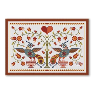 Fraktur Birds Cross Stitch Pattern: Folk Art  Sampler (PDF Pattern)