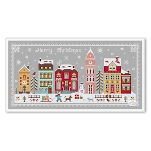 Merry Christmas Houses Cross Stitch, Cross stitch pattern Winter House PDF, Merry Christmas village Sampler