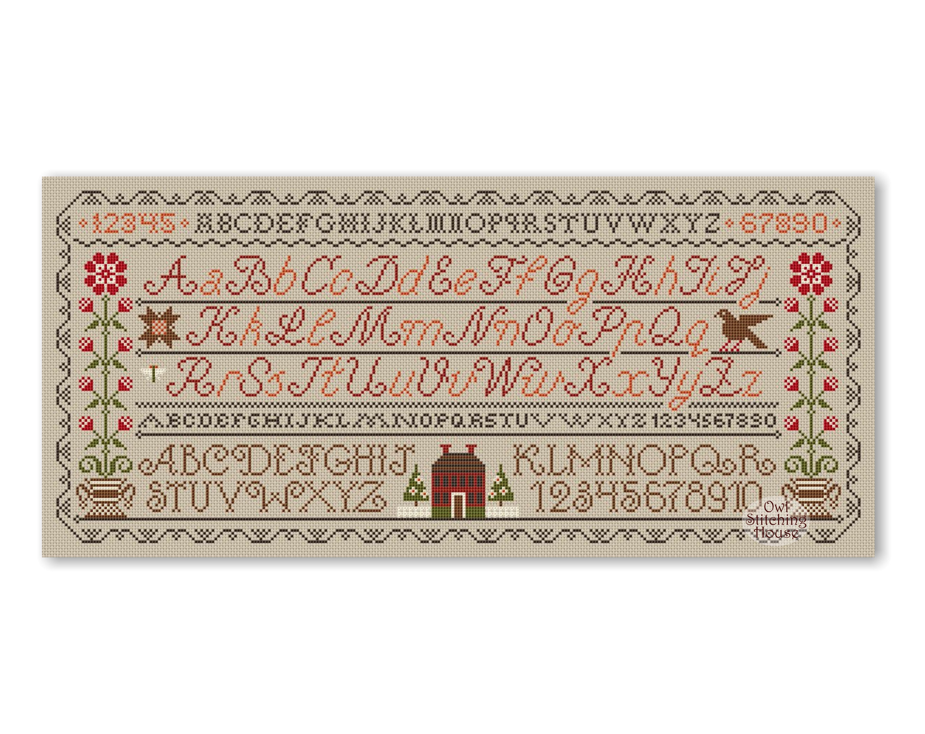 Cross Stitch Alphabet Sampler: Vintage Primitive Pattern (PDF Pattern ...